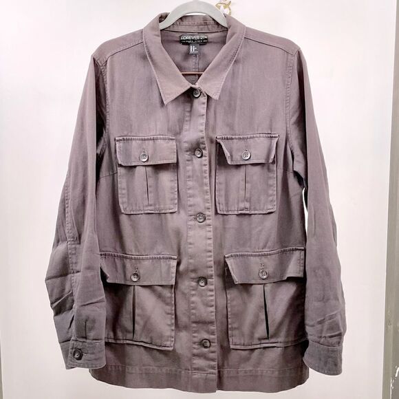 Forever 21+| plus size cargo button down shirt / Blazer size OX , Brown/maroon. - Picture 2 of 7